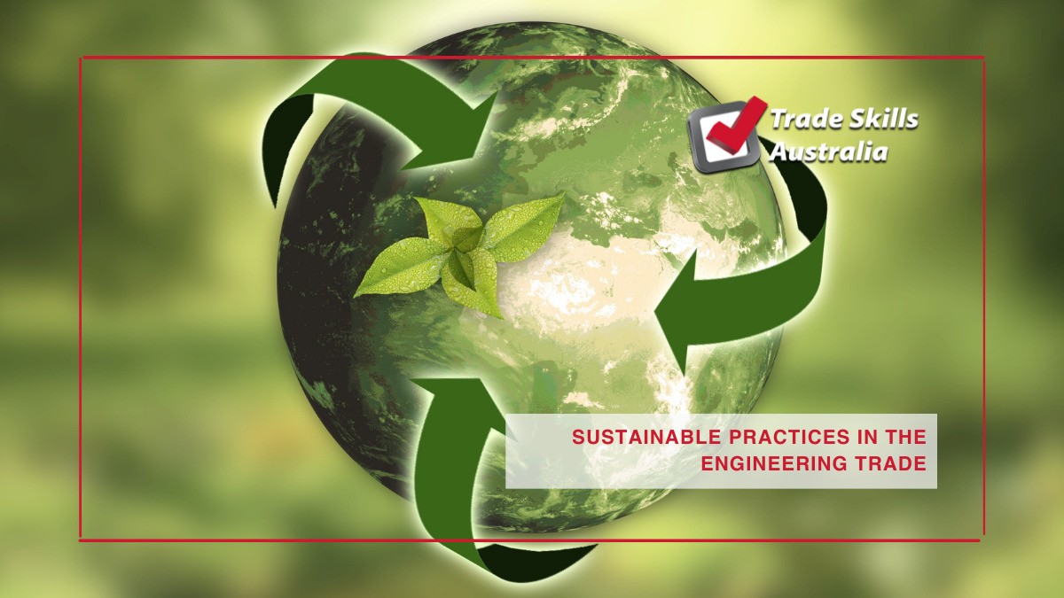 Symbolic image of a green planet Earth with arrows indicating sustainable practices in engineering